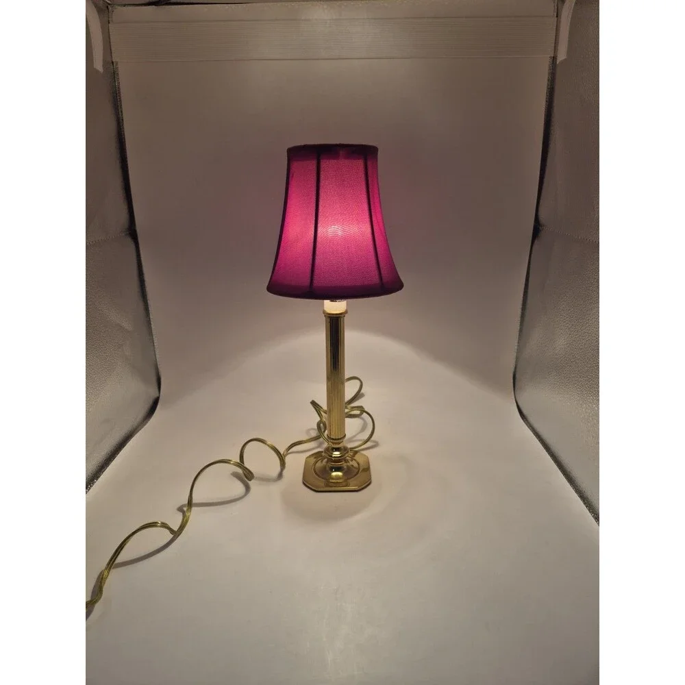 Vintage Small Brass Candlestick Lamp w/  Lamp Shade 13